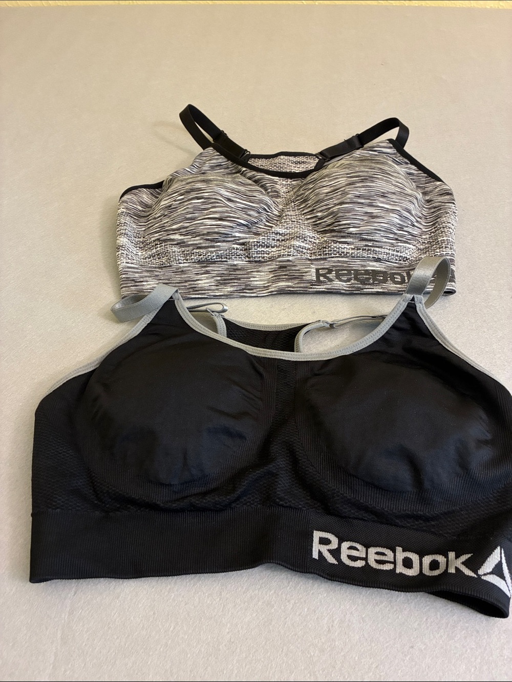 Pair Reebok Black and Heather Gray Women's Support Sports Bras XL